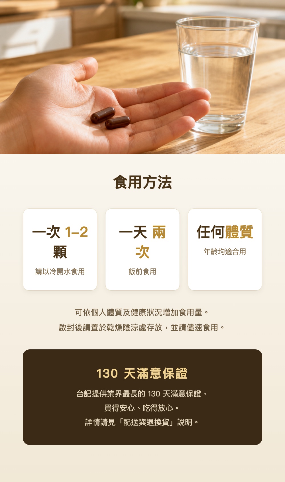 食用方法與130天滿意保證