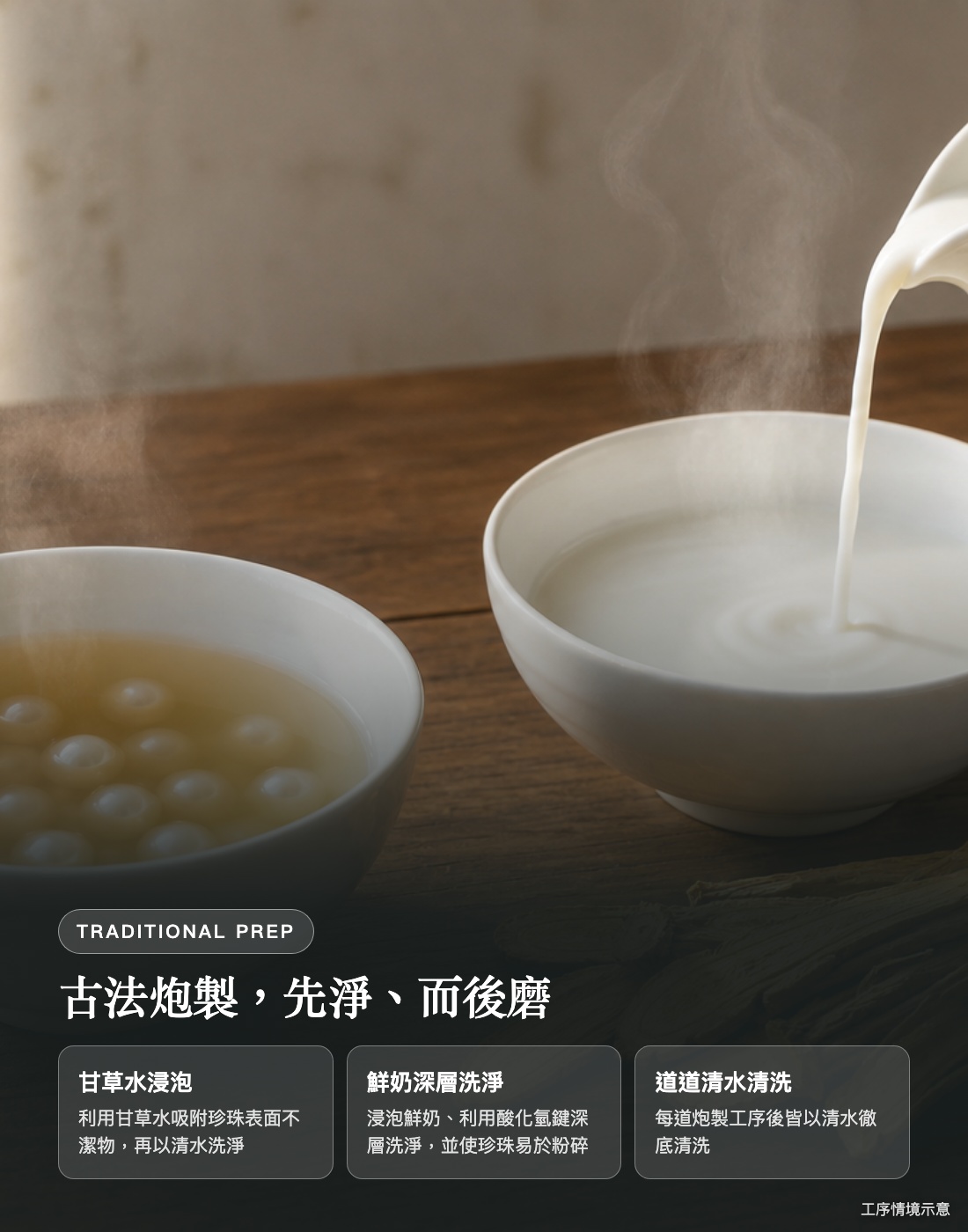 古法炮製：甘草水浸泡與鮮奶深層洗淨