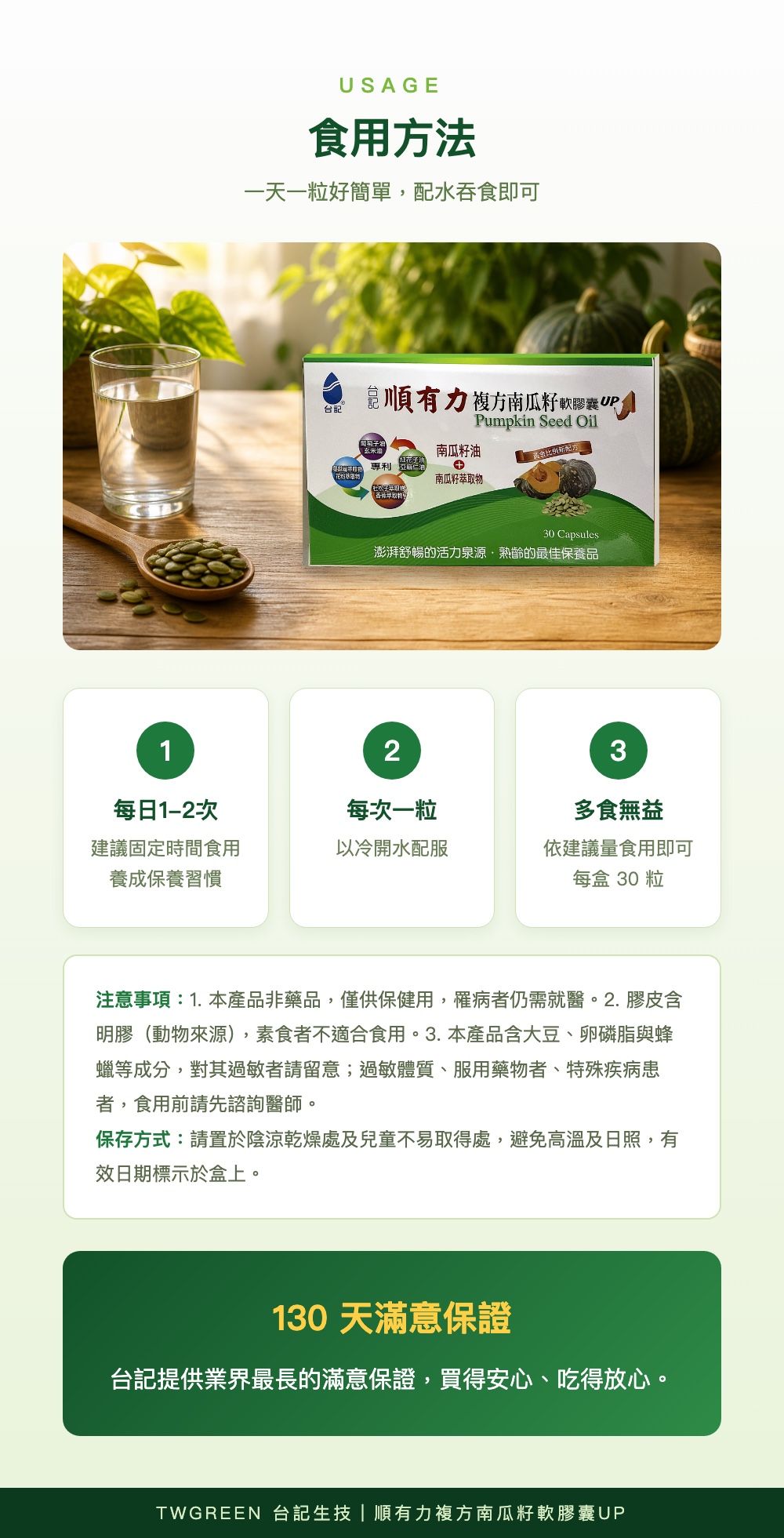 食用方法與130天滿意保證