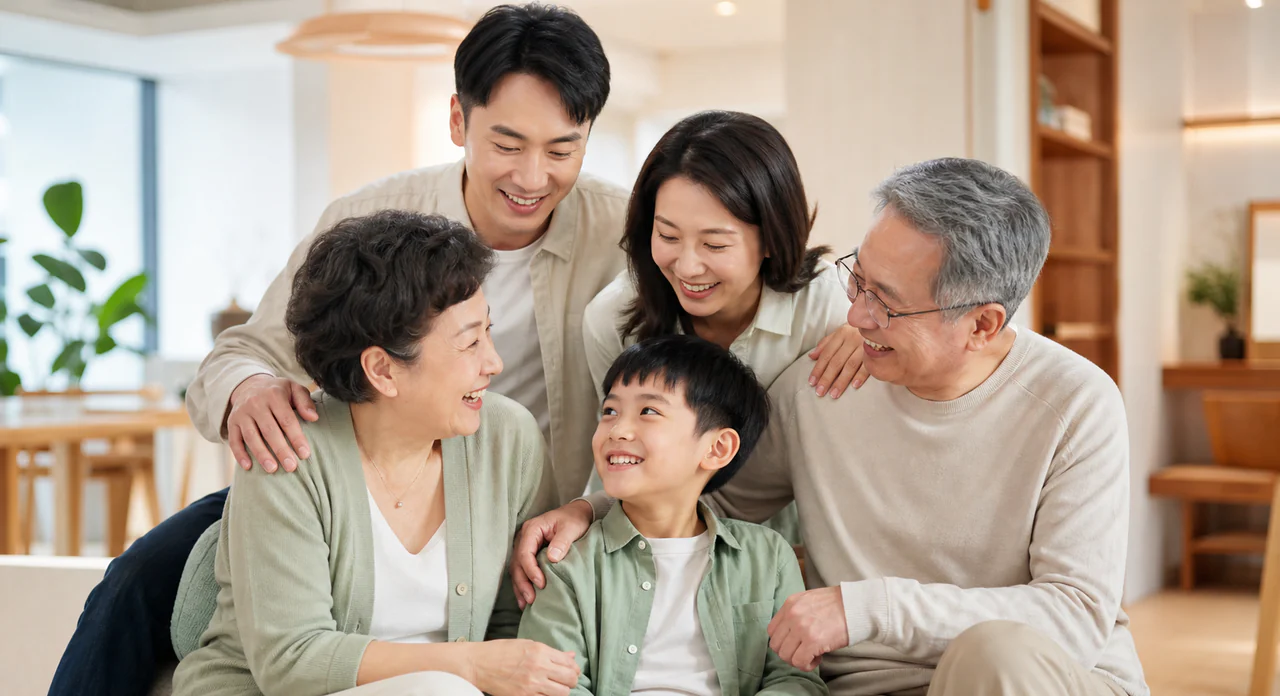 幸福相聚的三代家人
