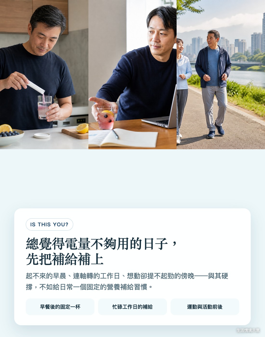 晨間、工作日與日常活動三種營養補給情境